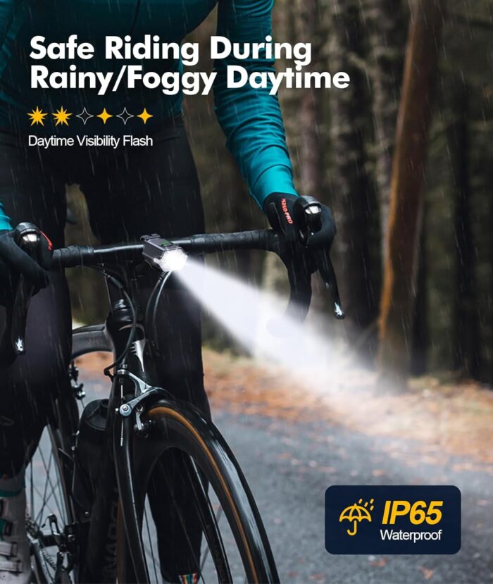 3+6 Modes Bike Lights for Night Riding with Side Light, Rechargeable & IP65 Waterproof Bicycle Light, Bike Headlight and Tail Light Set for Road Mountain Cycling - Image 5