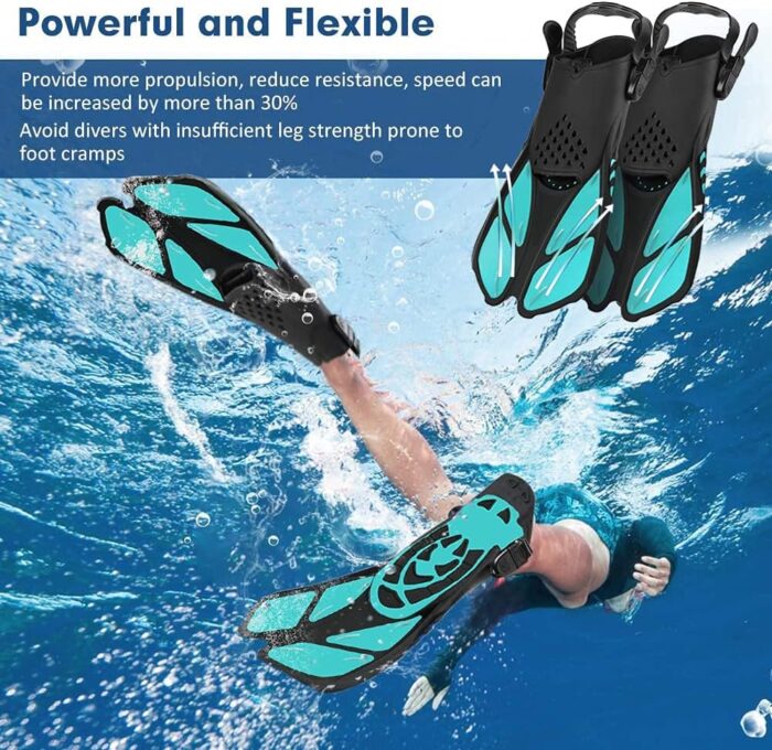 Sugaroom Swim Fins Open Heel, Adjustable Snorkel Fins Diving Fins with Mesh Bag, Snorkeling Gear Flippers Travel Size Short Flippers for Lap Swimming Scuba Dive Adult Men Women Kids - Image 3