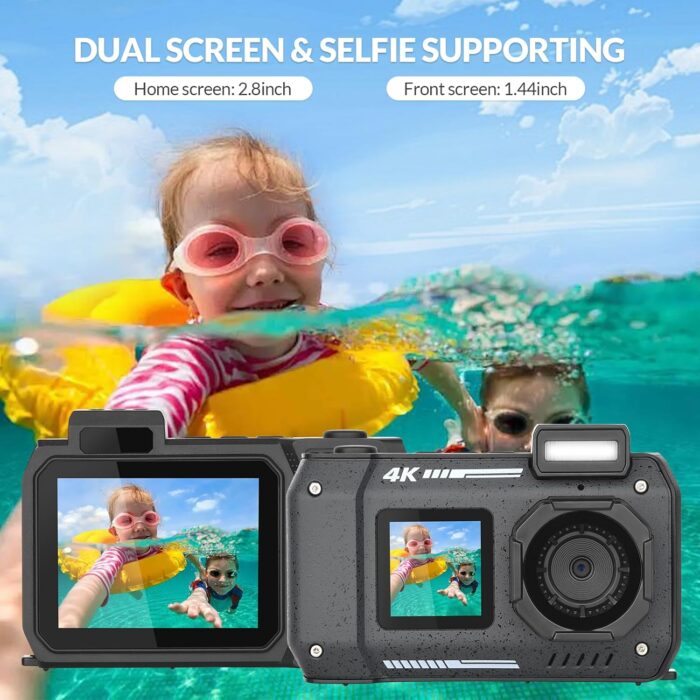 33FT Underwater Camera 4K 30FPS Waterproof Digital Camera with Dual Screens Selfie Built-in 2500 mAh Battery for Snorkeling,Novice Photographer,Black - Image 4