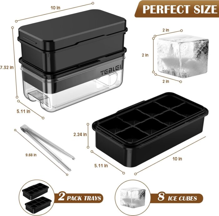 Ice Cube Tray with Lid and Bin, 16 Pcs Large Ice Cube Trays with Tongs, Ice Maker for Small Freezer, Kitchen Gadgets and Apartment Essentials, Easy-Release & Stackable - Image 5