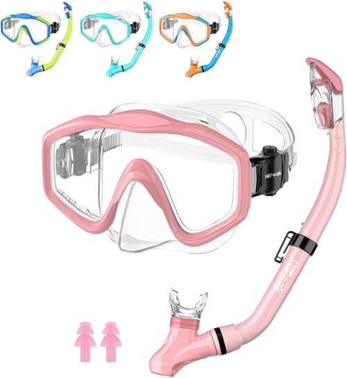 HiiPeak Snorkeling Gear for Kids, Goggles with Nose Cover, Dry Top Snorkel Set for Ages 5-15