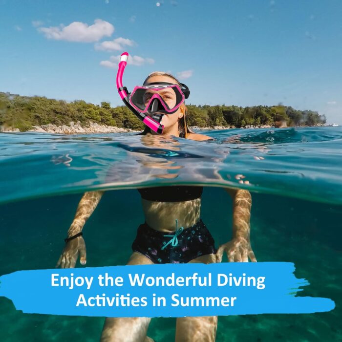 Snorkeling Gear for Adults,Snorkel Mask Adult Dry Top Snorkel Set Panoramic View Snorkel Gear Anti-Fog Scuba Diving Mask for Lap Swimming Snorkeling Diving Scuba Training Travel Snorkel Kit - Image 6