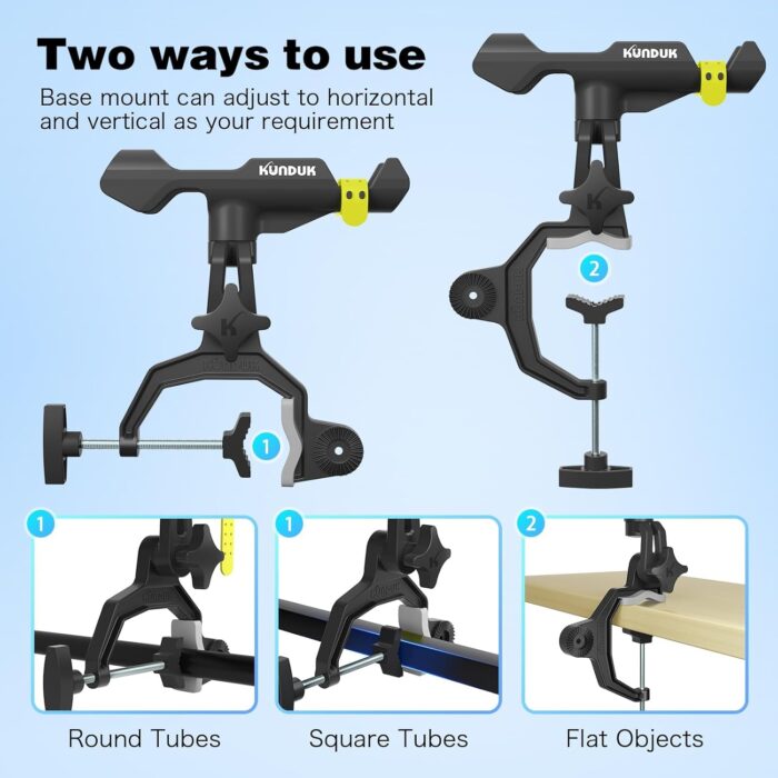 Upgraded Fishing Rod Holder with Button-Lock 360° Dual Rotation, Universal Silicone Strap & Enlarged V-Clamp – Fits Round/Square Tubes, Secure Adjustable Boat Fishing Gear for All Rod Sizes - Image 6