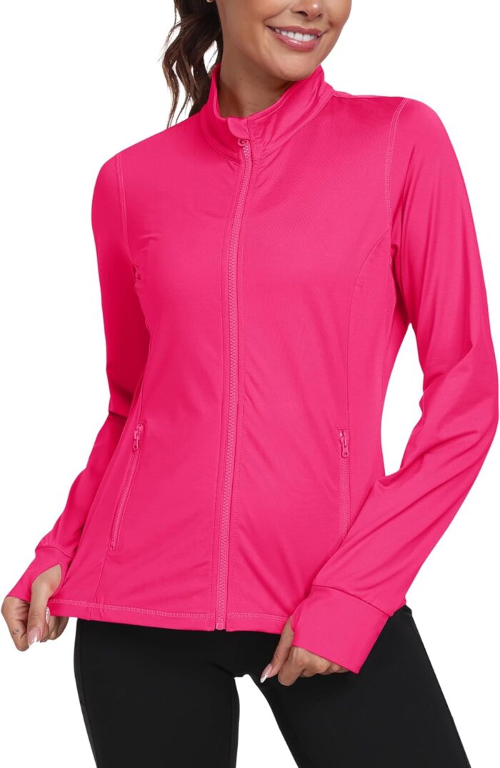 MoFiz Women's Full Zip Hiking Shirt Lightweight UPF 50+ Sun Protection Running Jacket Long Sleeve Sports Outdoor Top Pockets - Image 2