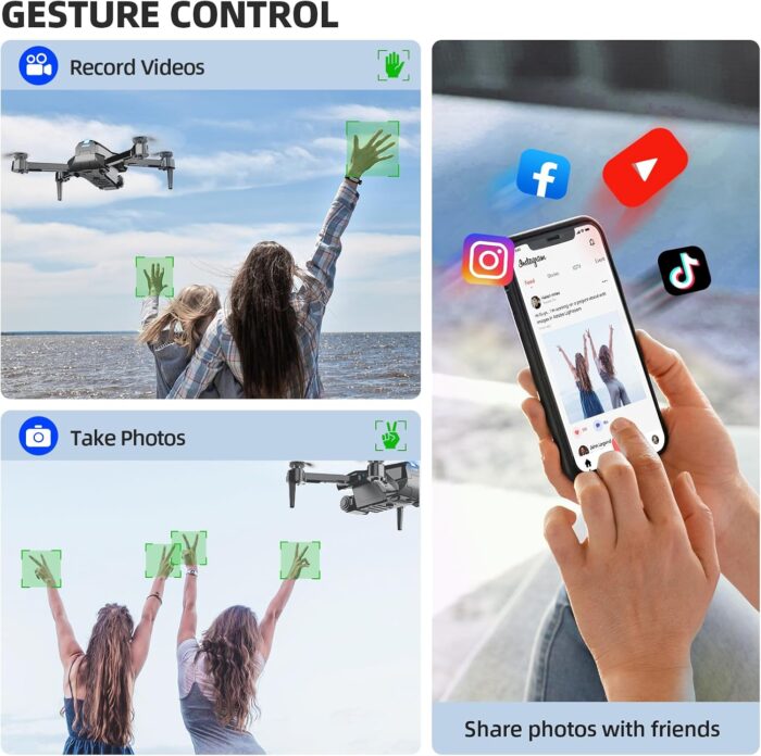 Drone with Camera 1080P HD FPV Foldable Mini Drone for Beginners Kids Adults, Drone with One Key Take Off/Landing, Gesture Selfie, Altitude Hold, 3D Flip, Easy to Fly, 2 Batteries, Toys for Boys Girls - Image 2