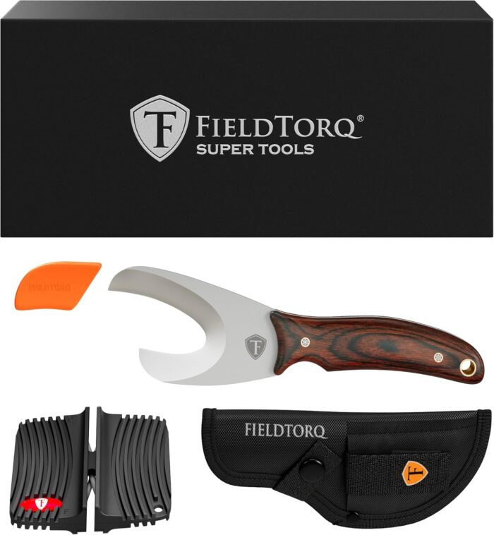 Field Dressing Kit | 4-in-1 Super Tool with Sheath & Sharpener | Skinning Knife for Hunting | Gut Hook | Deer Hunting Knife Set | Pakkawood - Image 7