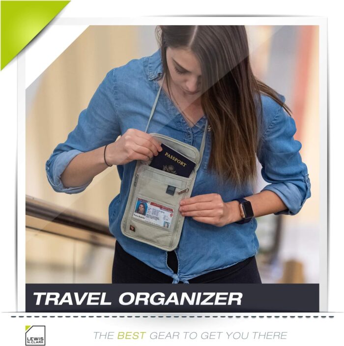 Lewis N. Clark RFID Blocking Stash Neck Wallet, Travel Pouch + Passport Holder for Women & Men, Taupe, One Size - Image 7