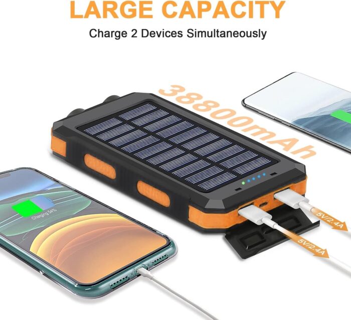 Solar Charger, 38800mAh Portable Type-C Solar Power Bank for All Cellphones, Waterproof Battery Pack, Outdoor External Backup Power Charger Three Outputs/LED Flashlights, Perfect for Camping Travel - Image 3