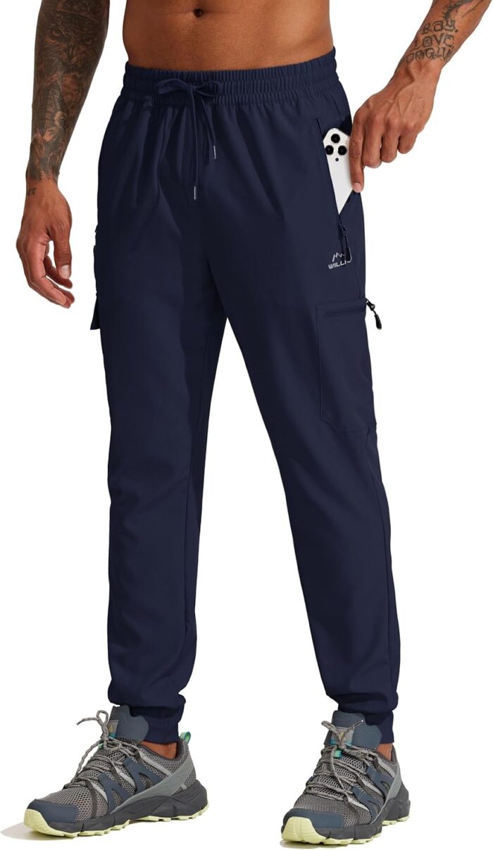 Willit Men's Hiking Joggers Travel Athletic Pants Lightweight Quick Dry Outdoor Running Pants with Zipper Pockets