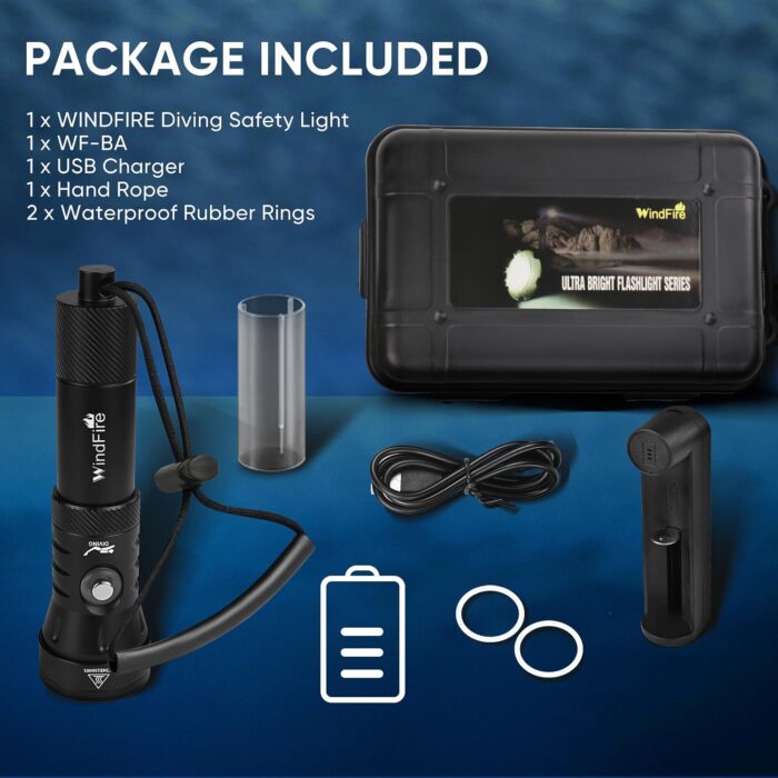 WINDFIRE High-Power Dive Lights Scuba Diving Flashlight – IPX8 Waterproof Underwater Flashlight with Power Indicator, 4 Modes, Ultra-Bright Dive Torch for Night Diving & Ocean Exploration - Image 6