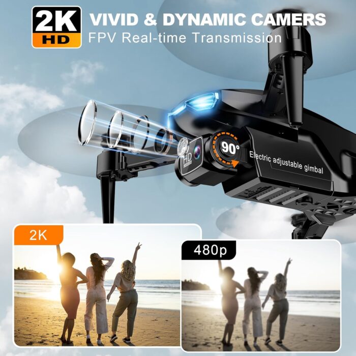 Drone with Camera for Adults, 2K HD FPV Drones with Upgrade Altitude Hold, One-Key Take Off/Landing, Speed Adjustment, Headless Mode, 2 Batteries, Toys Gifts for Teen Boys Girls, Beginner - Image 2