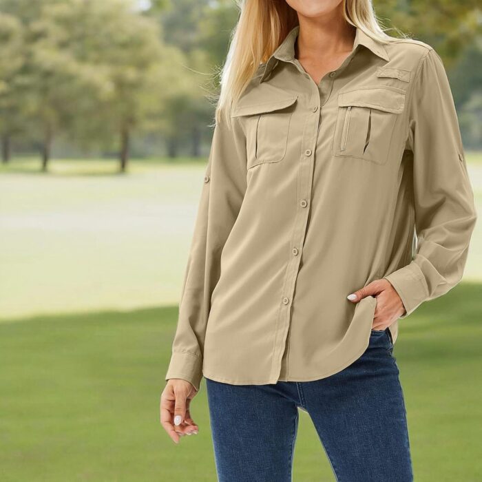 Women's UPF 50 Long Sleeve UV Sun Protection Safari Shirts Outdoor Quick Dry Fishing Hiking Travel Shirts - Image 9