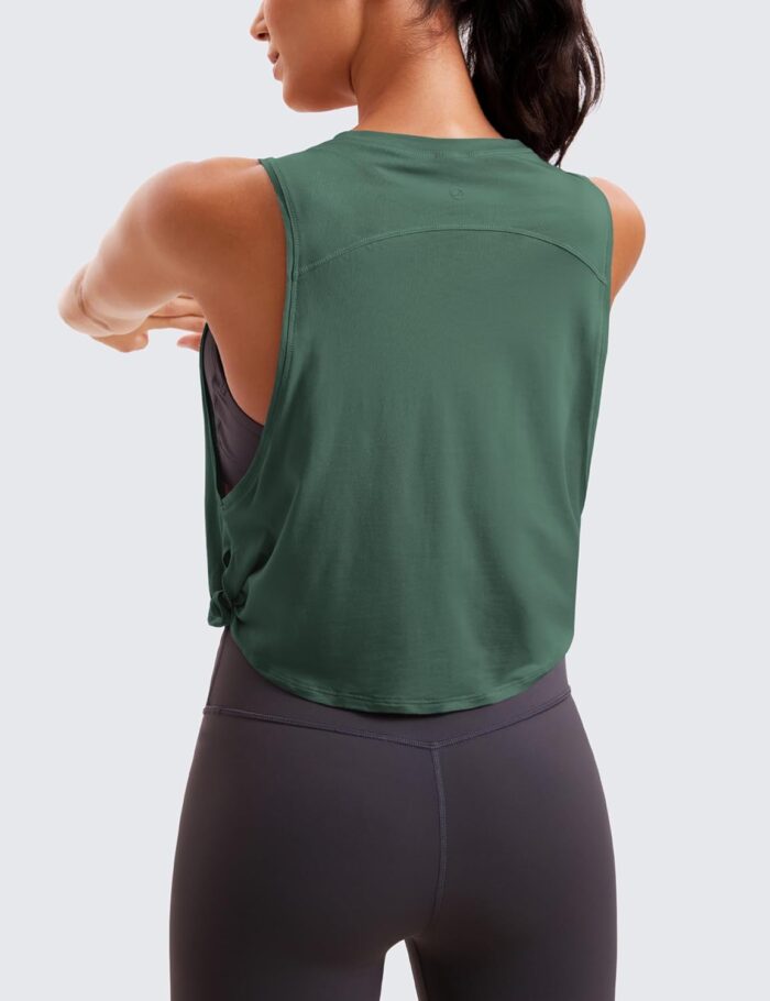CRZ YOGA Pima Cotton Cropped Workout Tank Tops for Women - Sleeveless Sports Athletic Yoga Running Gym Crop Shirts - Image 3