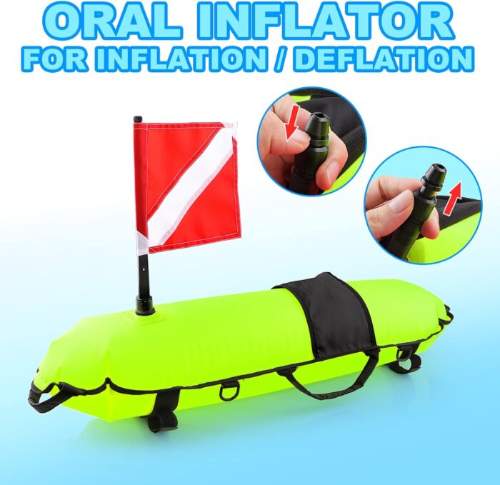 Spearfishing Buoy, Hi-Visibility Inflatable Torpedo Buoy Float Signal Floater Ball with Dive Safety Flag and 82ft Ropes for Scuba Diving, Freediving, Snorkeling, Swimming - Image 4