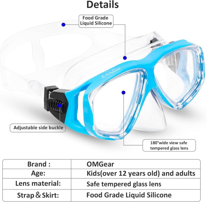 OMGear Swim Mask Dive Goggles Swimming Goggles with Nose Cover Snorkeling Gear Junior Adult Snorkel Mask for Scuba Diving Spearfishing Neoprene Strap Impact Resistance - Image 2