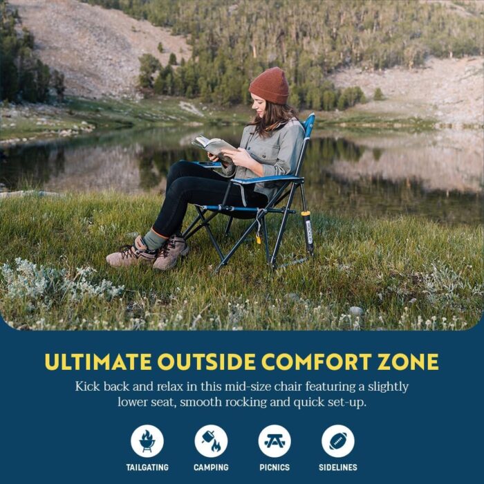 GCI OUTDOOR Kickback Rocker Camping Chair | Portable Folding Rocking Chair with Durable Armrests, Drink Holder & Relaxed Lowered Seat for Comfort — Red - Image 3