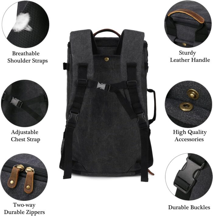 G-FAVOR Travel Backpack for Men, 40L Flight Approved Carry On Backpack, Water Resistant Canvas Weekender with 17.3" Laptop Sleeve, Convertible Duffel Bag for Airplane, Business & Travel - Image 6
