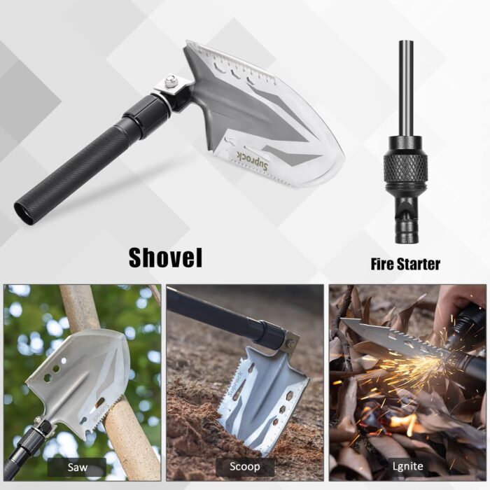 Survival Shovel High Carbon Steel Tactical Shovel Axe Folding Entrenching Tool Camping Hiking Shovel Carrying Pouch Car Emergency Survival Gear - Image 3