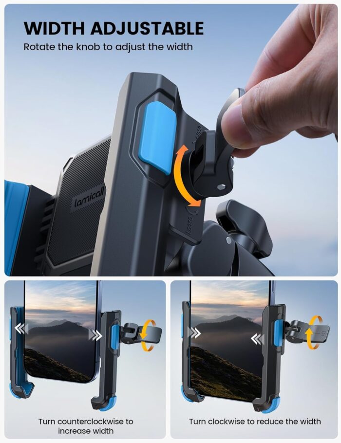 Lamicall Motorcycle Bike Phone Mount - [1s Quick Release] Bike Cell Phone Holder Clip, Bicycle Scooter Handlebar Clamp, for iPhone 16 15 14 Pro Max, Galaxy S25 S24 Ultra, 4.7-7" Phones, Blue - Image 4