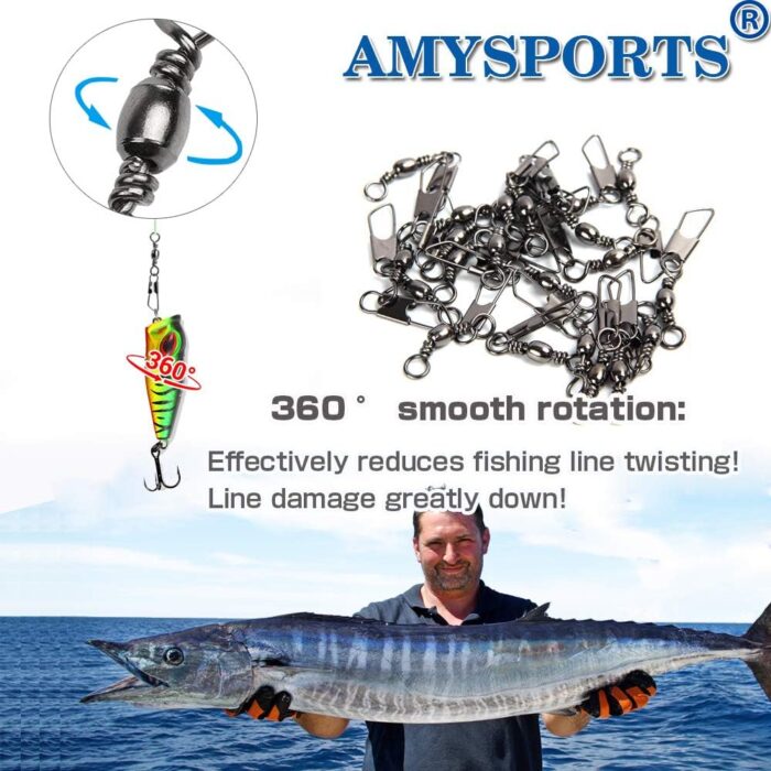 AMYSPORTS Stainless Steel Snap Swivel Saltwater High Strength Snaps Fishing Barrel Line Connector Fishing Swivels Barrel Safety Snap Fishing Tackle Stainless Steel Accessories - Image 5