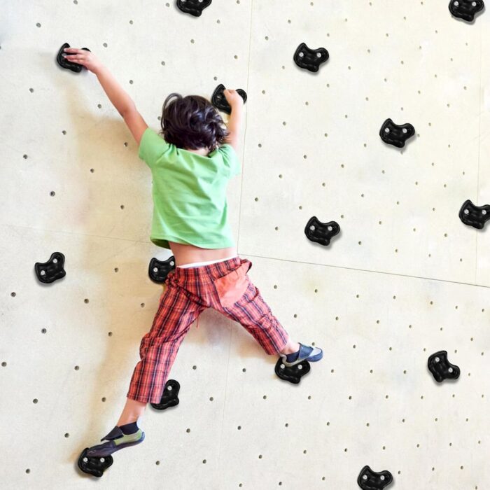 10PCS Black Rock Climbing Holds, Rock Climbing Wall for Kids, Extra Large Size Climbing Rock Wall Grips with Mounting Hardware and Wrench for Indoor Outdoor Playground, Installed on Wooden Board - Image 5
