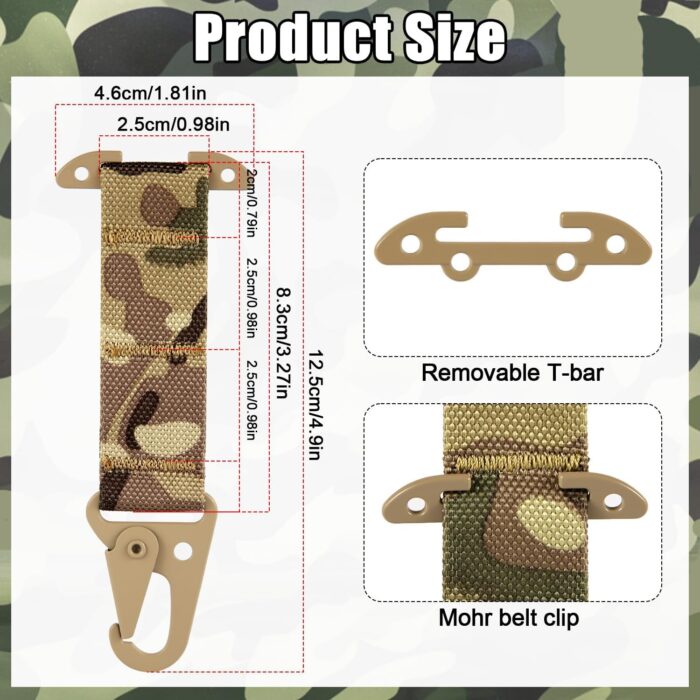 T-Mount Belt Clip, Webbing Belt Clip Clash Snap Hook Duty Belt Key Holder Buckle Holder Belt Clip Strap Belt Keeper Adapter Hanging Carabiner Battle Belt Gear Accessories for Molle Backpack - Image 2