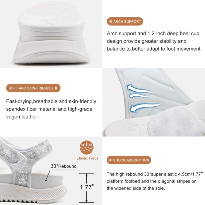 ONCAI Walking Sandals Women,Arch Support Hiking Sandals with Orthotic Outdoor Footbed for Plantar Fasciitis,Water Athletic Platform Sandalias Mujer with 3 Adjustable Strap (US Size 6-12) - Image 3