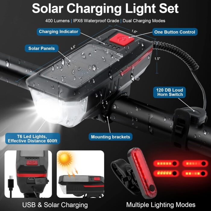 Bicycle Accessories - USB Rechargeable Light Set, Lock, Water Cup Seat, Bag, Bell - Image 2