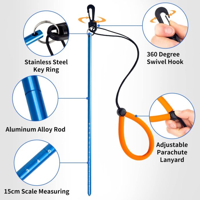 Pecihiko Scuba Diving Stick, 13'' Aluminium Alloy Lobster Tickle Stick Pointer Rod with Measurement, Adjustable Lanyard and Swivel Snap Bolt for Underwater Shaker Noise Maker Snorkeling - Image 3