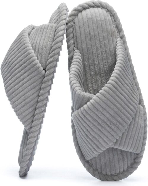 Slippers for Women Memory Foam House Bedroom Corduroy Crossbands Open Toe Slides Sandals Shoes Comfy Trendy Gift for womens Anti-Skid sole