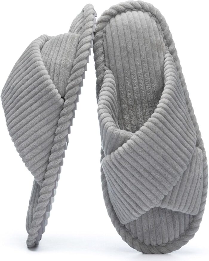 Slippers for Women Memory Foam House Bedroom Corduroy Crossbands Open Toe Slides Sandals Shoes Comfy Trendy Gift for womens Anti-Skid sole