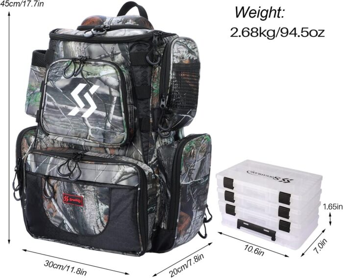 Sougayilang Fishing Tackle Backpack Waterproof Tackle Bag Storage with 4 Trays Tackle Box and Protective Rain Cover for Camping Hiking - Camouflage - Image 2