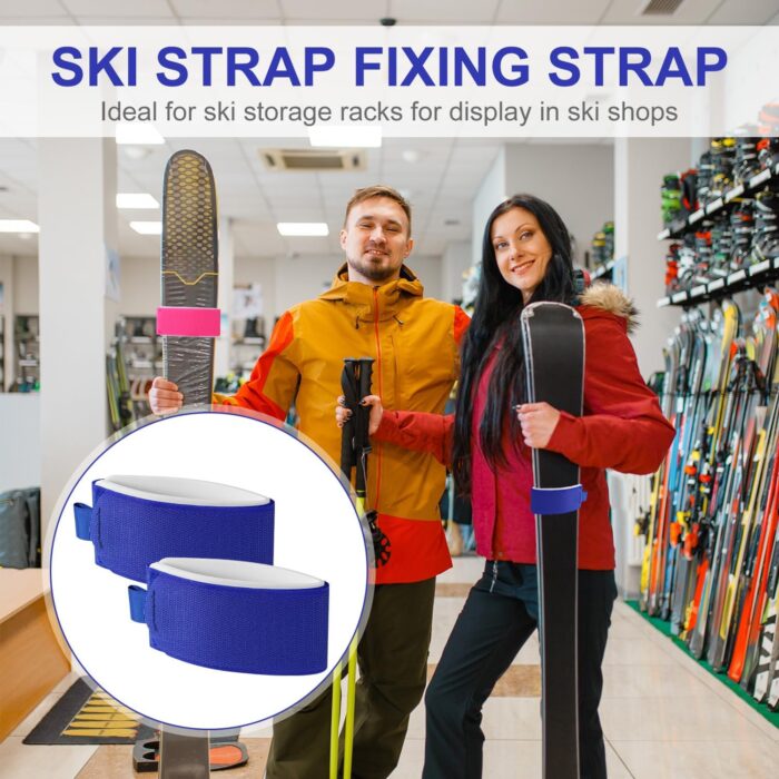 6pcs Ski Fastener Straps, Adjustable Ski Wraps Straps Ski Fastener Tape Ski Storage Ties with Protective Pad for Winter Sports Accessories (Rose Red, Blue, Black) - Image 4