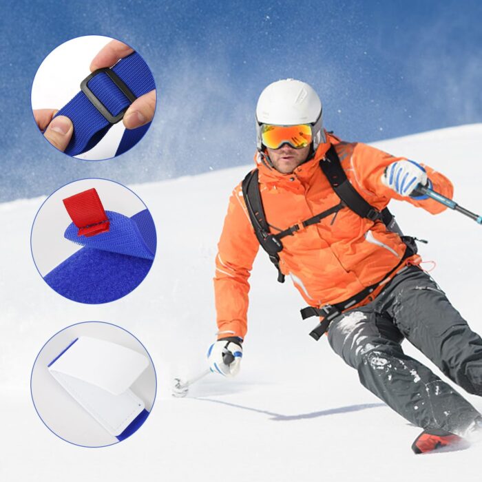 2 Pairs Ski Fastener Tapes, Adjustable Ski Boot Straps with Protector Pads Ski Carrier Straps Ski Wraps Ties Gear Storage for Ski Poles Boards Carrying Outdoor Winter Sports Accessories (Blue) - Image 4