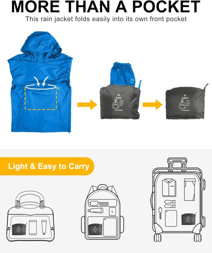 Outdoor Ventures Men's Rain Jacket Waterproof Lightweight Packable Rain Pullover for Hiking Golf Running - Image 3