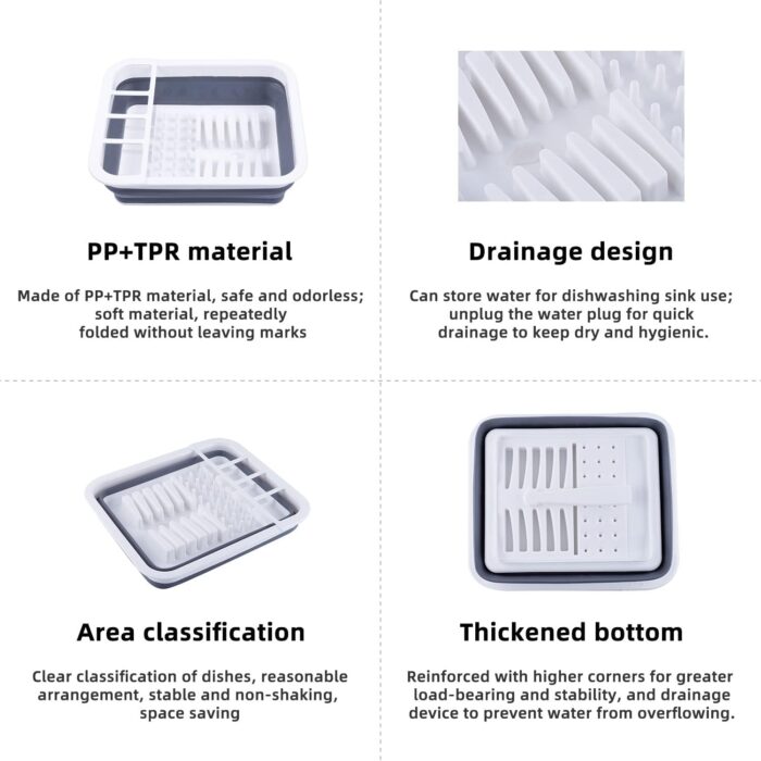 THANSTAR Collapsible Dish Drainer Portable Dinnerware Drainer Organizer for Kitchen RV Campers Travel Trailer Space Saving Kitchen Storage Tray - Image 7