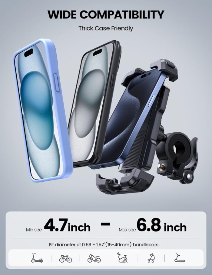 Lamicall Bike Phone Mount Holder - Motorcycle Phone Mount, Adjustable Cell Phone Holder, Bicycle Scooter Handlebar Cradle Clip for iPhone 16 Pro Max/Plus, iPhone 15 Plus, iPhone 14 and 4.7-6.8" Phone - Image 5