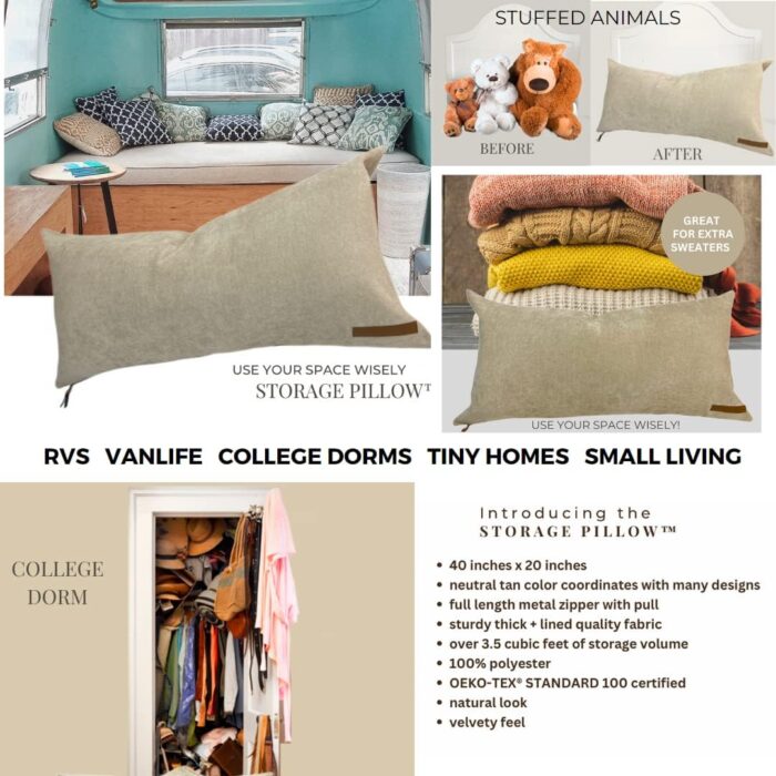 THE STORAGE PILLOW XL zippered storage Pillowcase FILL w Clothes Bedding Blankets to maximize Space - RV Camper Dorm Tiny Home Boat Inside Organization Ideas Accessories - Small Space Storage Solution - Image 9