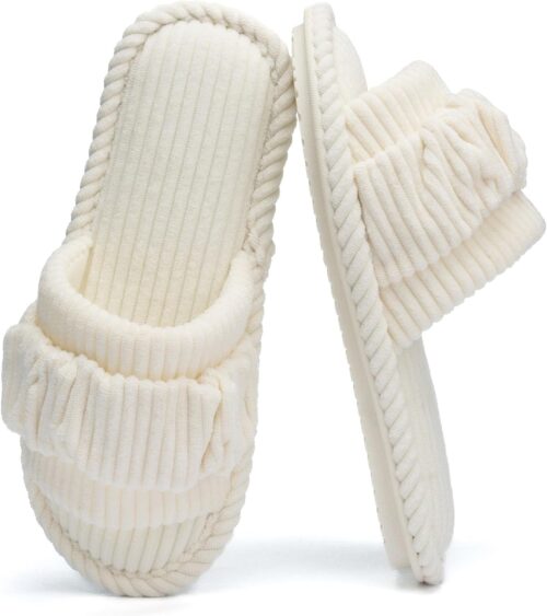 Fuzzy Open Toe Slippers for Women Indoor Cozy Memory Foam Slip On House Slides Shoes Gifts for Womens Her Mom