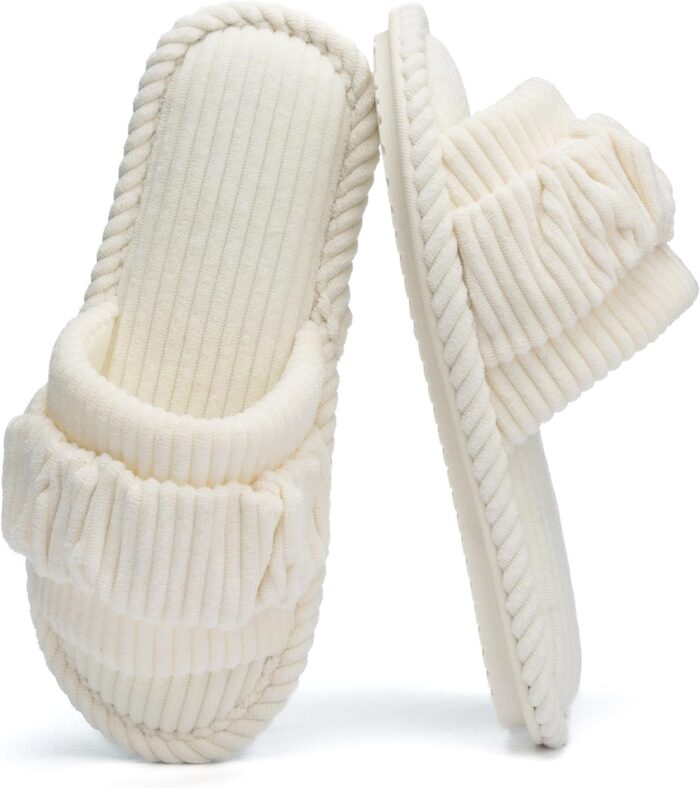 Fuzzy Open Toe Slippers for Women Indoor Cozy Memory Foam Slip On House Slides Shoes Gifts for Womens Her Mom