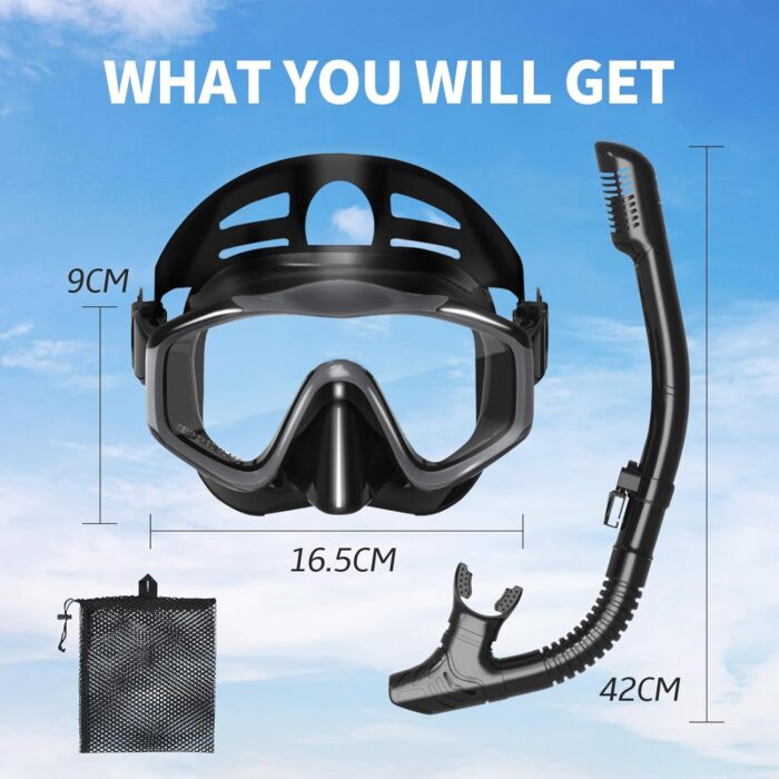 Snorkel Mask Adult,Dry Snorkel Set,Snorkeling Gear for Adults,Panoramic Wide View Swim Mask,Snorkel for Lap Swimming Snorkeling Diving Swimming Travel - Image 7