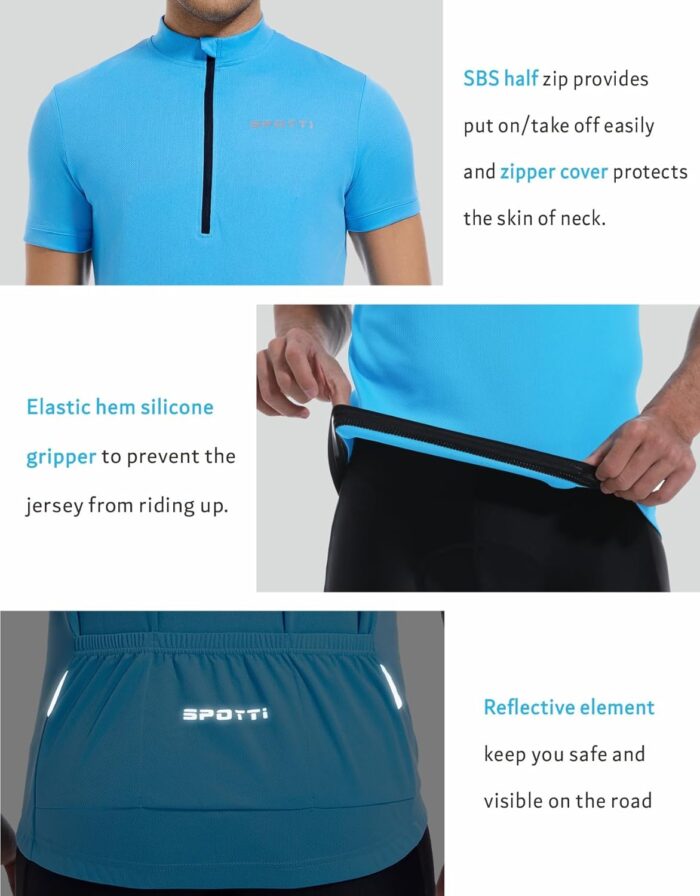 Spotti Men's Cycling Bike Jersey Short Sleeve with 3 Rear Pockets- Moisture Wicking, Breathable, Quick Dry Biking Shirt - Image 3