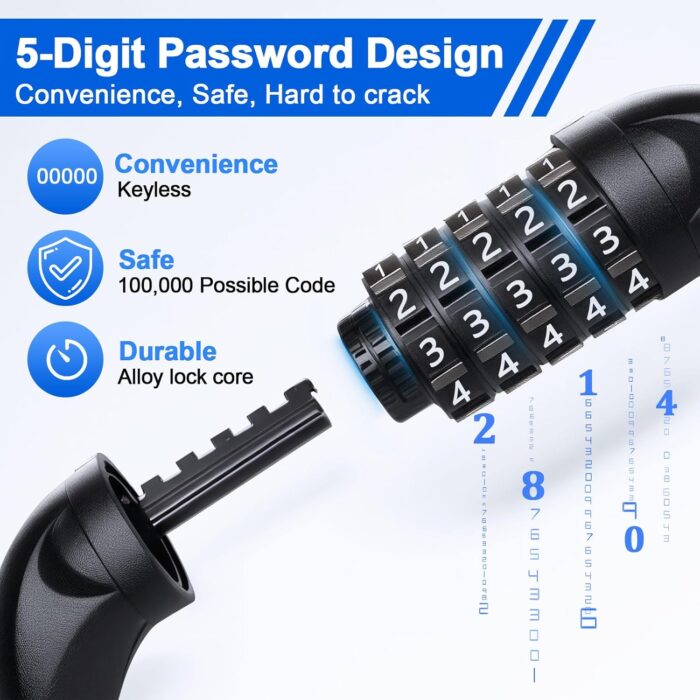 NDakter Bike Chain Lock, 5 Digit Combination Heavy Duty Anti Theft Bicycle Chain Lock,2.62/3.2/4.27/5/6Ft Long Security Resettable Bike Locks for Bike, Bicycle, Scooter, Door, Gate, Fence-4/6mm Thick - Image 3