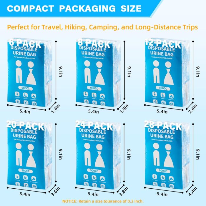 Disposable Urine Bag for Travel - 900ML Portable Pee Bags for Women Men 8/12/20/24/28 PCS Emergency Vomit Bags Urinal Toilet for Car Camping, Road Trip,Traffic Jam, Pregnant, Kid, Patient - Image 6