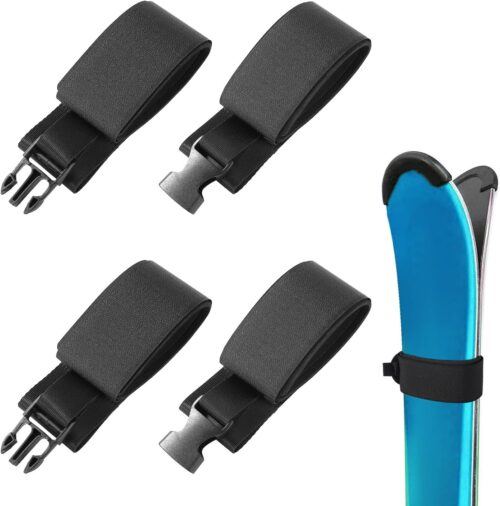 4pcs Ski Fastener Straps, Adjustable Ski Bands Tapes Snow Wrap Straps Storage for Carrying Ties for Boards Poles Winter Sports Accessories Gifts