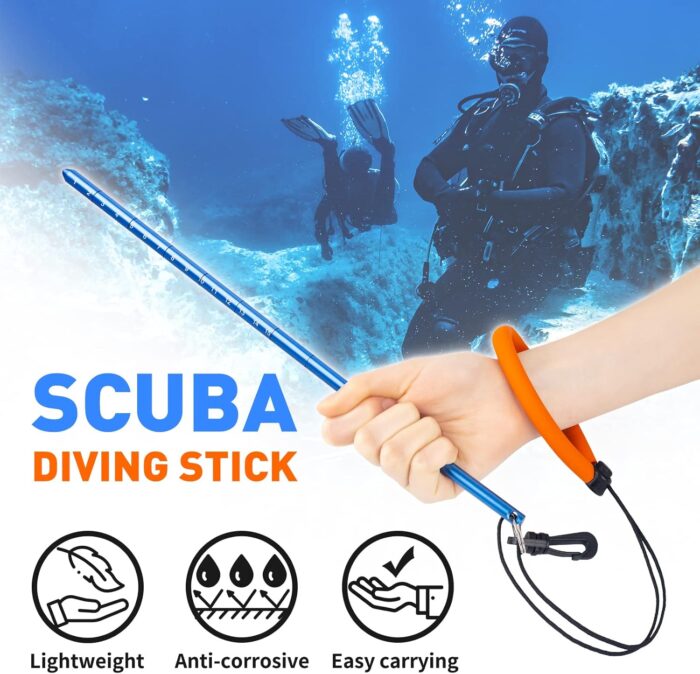 Pecihiko Scuba Diving Stick, 13'' Aluminium Alloy Lobster Tickle Stick Pointer Rod with Measurement, Adjustable Lanyard and Swivel Snap Bolt for Underwater Shaker Noise Maker Snorkeling - Image 2