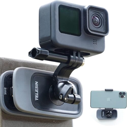 TELESIN Magnetic Mount, 360° Rotating Backpack Clip with Phone Holder for Go Pro iPhone Accessories for Hero 13 12 11 10 Akaso Insta360 X5 X4 X3 Ace Pro 2 DJI Action 5 Pro 4 3 Pocket 3 Bike Motorcycle