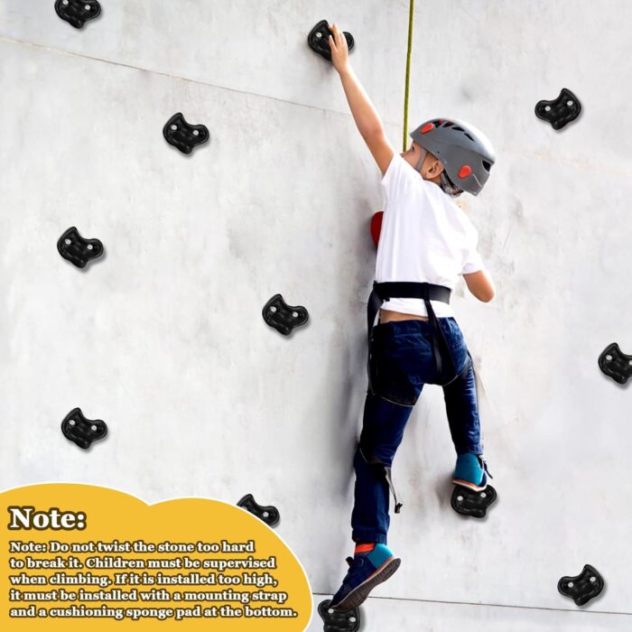10PCS Black Rock Climbing Holds, Rock Climbing Wall for Kids, Extra Large Size Climbing Rock Wall Grips with Mounting Hardware and Wrench for Indoor Outdoor Playground, Installed on Wooden Board - Image 6