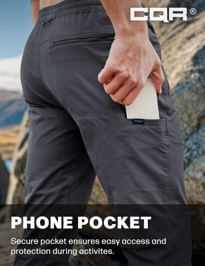 CQR Men's Lightweight Vent Hiking Pants, Water-Resistant & Breathable Sports Outdoor Athletic Pants with Elastic Waist - Image 8