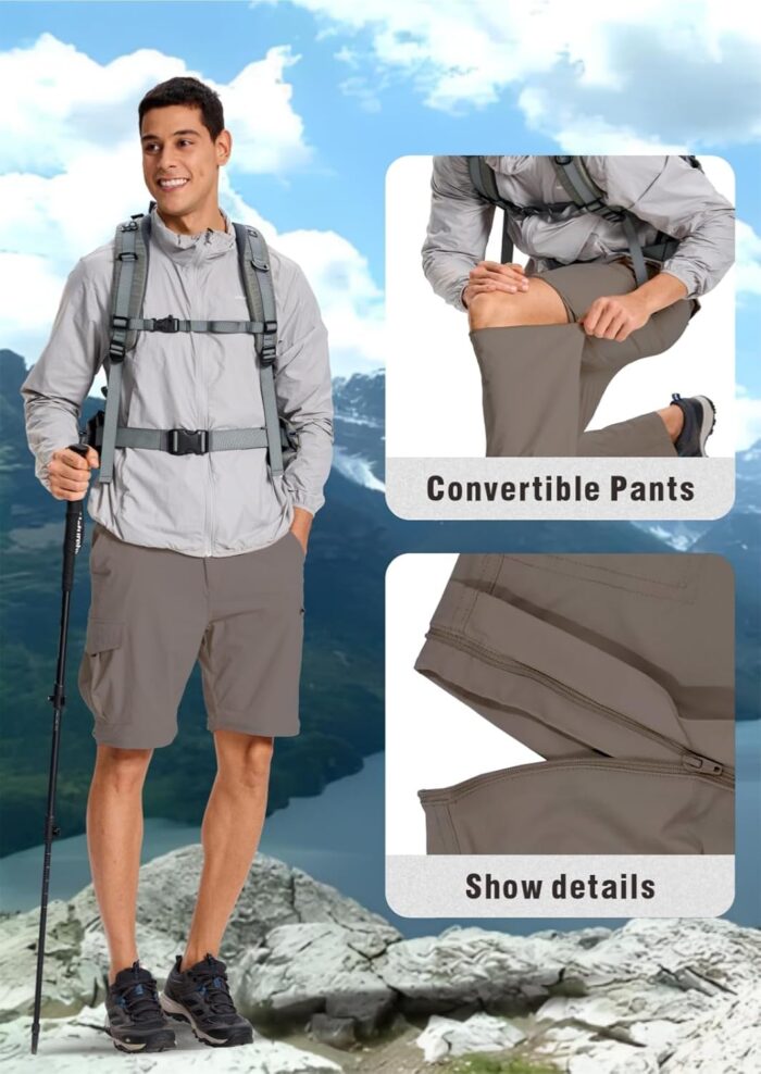 Mens Outdoor Hiking Pants Convertible Lightweight Water Resistant Quick Dry Zip Off Fishing Travel Camping Tactical Pants - Image 5